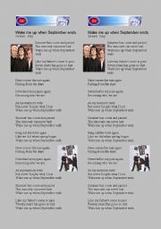 English Worksheet: Song - Wake me up when September ends