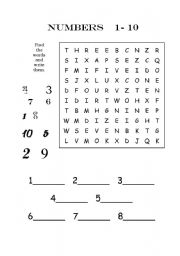 English Worksheet: numbers 1-10  find and write