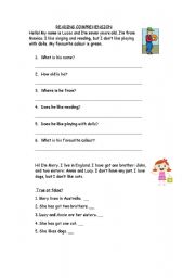 English Worksheet: Elementary Reading Comprehension