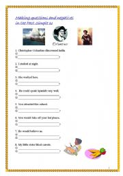 English Worksheet: Making questions and negatives on the Past Simple Tense (included modal verbs)