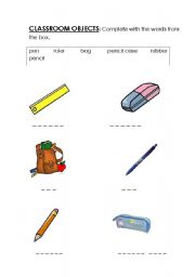 English Worksheet: classroom objects