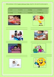 English Worksheet: Present Continous Tense - Writing sentences based on the pictures
