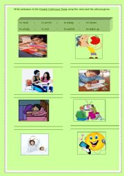 English worksheet: Present Continous Tense - Writing sentences based on the pictures