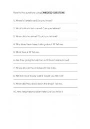 English Worksheet: Embedded (indirect) Questions Worksheet