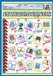 English Worksheet: CLASSROOM OBJECTS