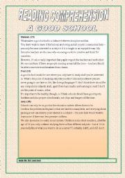 English Worksheet: READING COMPREHENSION A GOOD SCHOOL