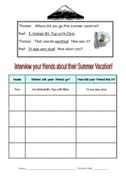 English Worksheet: Where did you go this summer vacation? - Interview Speaking activity using simple past tense.  Expressing feelings/emotions