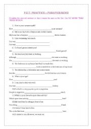 English Worksheet: PET PRACTICE - PARAPHRASING