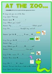 English Worksheet: Dialogue at the zoo...