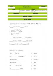 English worksheet: Exercises: Present Verb to Be + Subject Pronouns I he she
