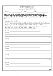 English Worksheet: Grammatical Functions of Words