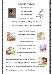 English Worksheet: MARY HAD A LITTLE LAMB