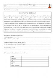 English Worksheet: Written test- Family - 6th year