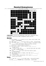 English Worksheet: Homophone Crossword