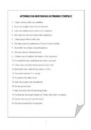 English worksheet: SENTENCES IN PRESENT PERFECT