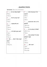 English worksheet: question words 
