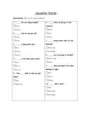 English Worksheet: question words 