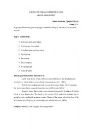 English worksheet: Cross-cultural assignment