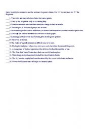 English Worksheet: Fragment sentences