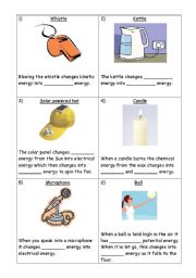 English Worksheet: Energy Transfers