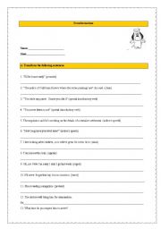 English Worksheet: Transformations