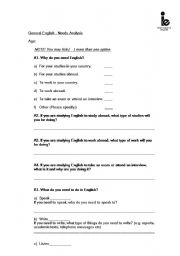 English Worksheet: General needs analysis