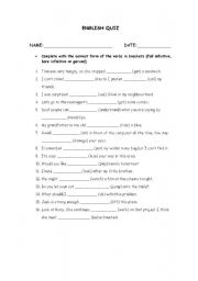 English Worksheet: GERUNDS, FULL OR BARE INFINITIVE QUIZ