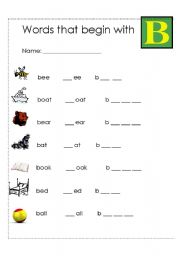 English worksheet: Words that begin with B