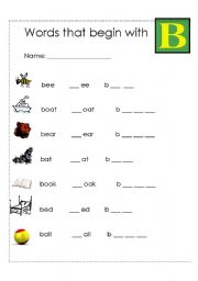 English Worksheet: Words that begin with B