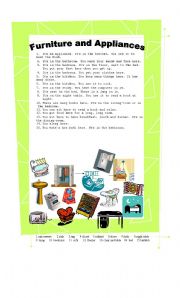 English Worksheet: Furniture and Appliances