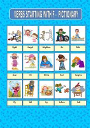 English Worksheet: VERBS STARTING WITH F - PICTIONARY