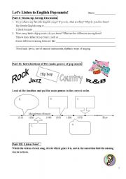 English worksheet: Listening to English pop music!