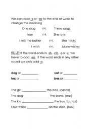 English Worksheet: Inflectional -s and -es