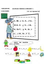 English Worksheet: COLOURS,NUMBERS AND ALPHABET WORKSHEET (2PAGES)