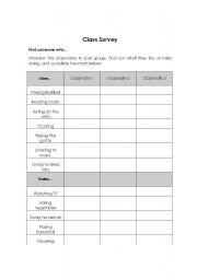 English Worksheet: find someone who... likes/hates