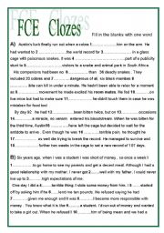 English Worksheet: First Certificate Clozes