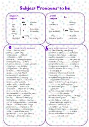 English Worksheet: Subject Pronouns+to be