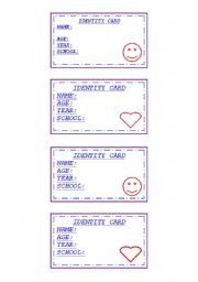 English Worksheet: Identity Cards- First Class