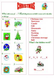 English Worksheet: Christmas Pictionary