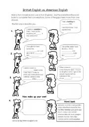 English Worksheet: British English vs. American English conversations