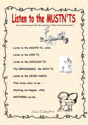 English Worksheet: Listen to the MUSTNTS (poem + tasks)