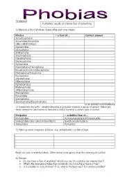 English Worksheet: Phoney Phobias