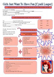 English Worksheet: Song!!! Girls Just Want To Have Fun [Cyndi Lauper] - Printer-friendly version included