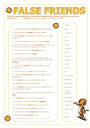 English Worksheet: False Friends (two pages with key)