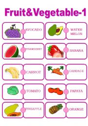 English Worksheet: Fruit&Vegetable Domino- - - for Young Learners