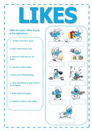 English Worksheet: Likes - with the Smurfs