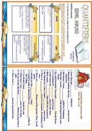 English Worksheet: Quantifiers - some,any,no - Study sheet + homework