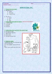 English worksheet: MOVIE:Monters inc. description