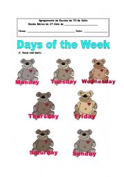 English Worksheet: Days of the week