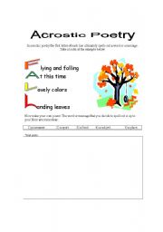 English Worksheet: Acrostic Poetry (Easy!)